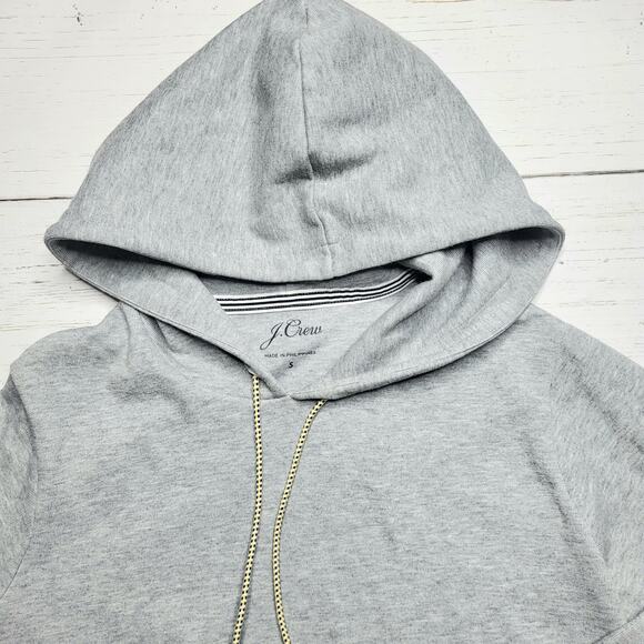 J. Crew Cropped Hoodie Sweatshirt Gray Wide Sleeve Cotton Blend Bungee Small - Picture 4 of 9